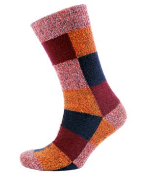 VIYELLA BLOCK SHORT SOCKS - RUST