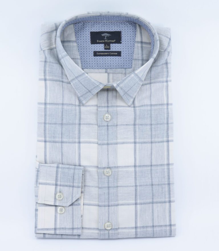 Heswall Rbl FYNCH - GREY BLOCK CHECK LONG SLEEVE SHIRT - Cain of Heswall
