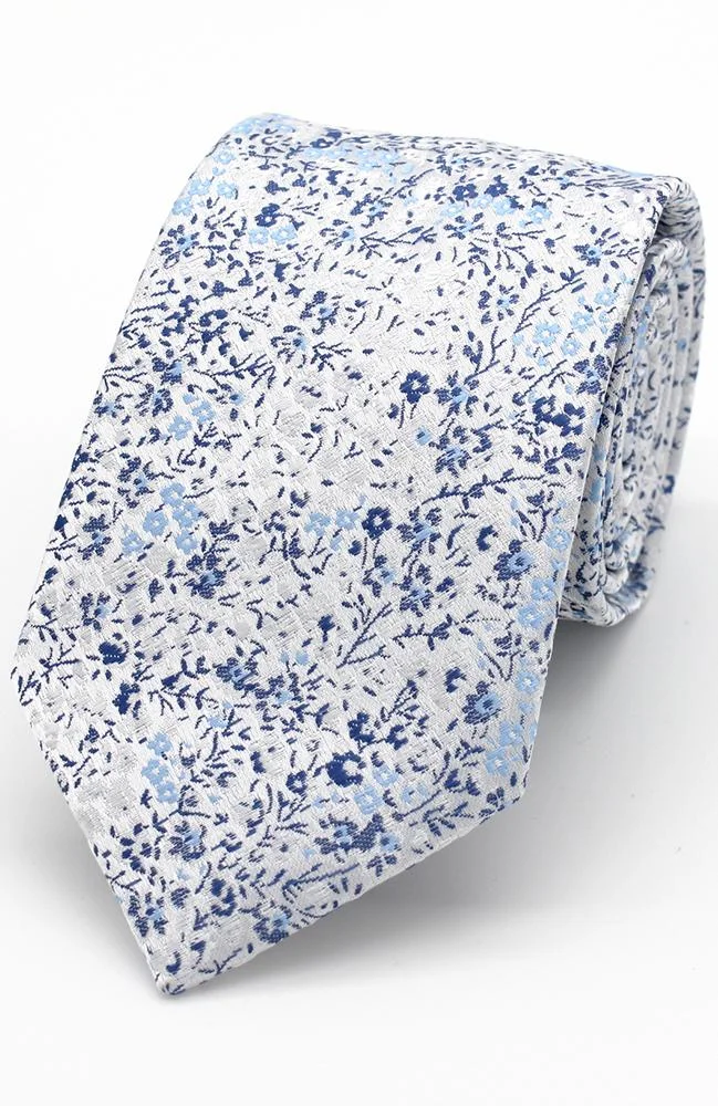 BLUE FLORAL POLYESTER TIE