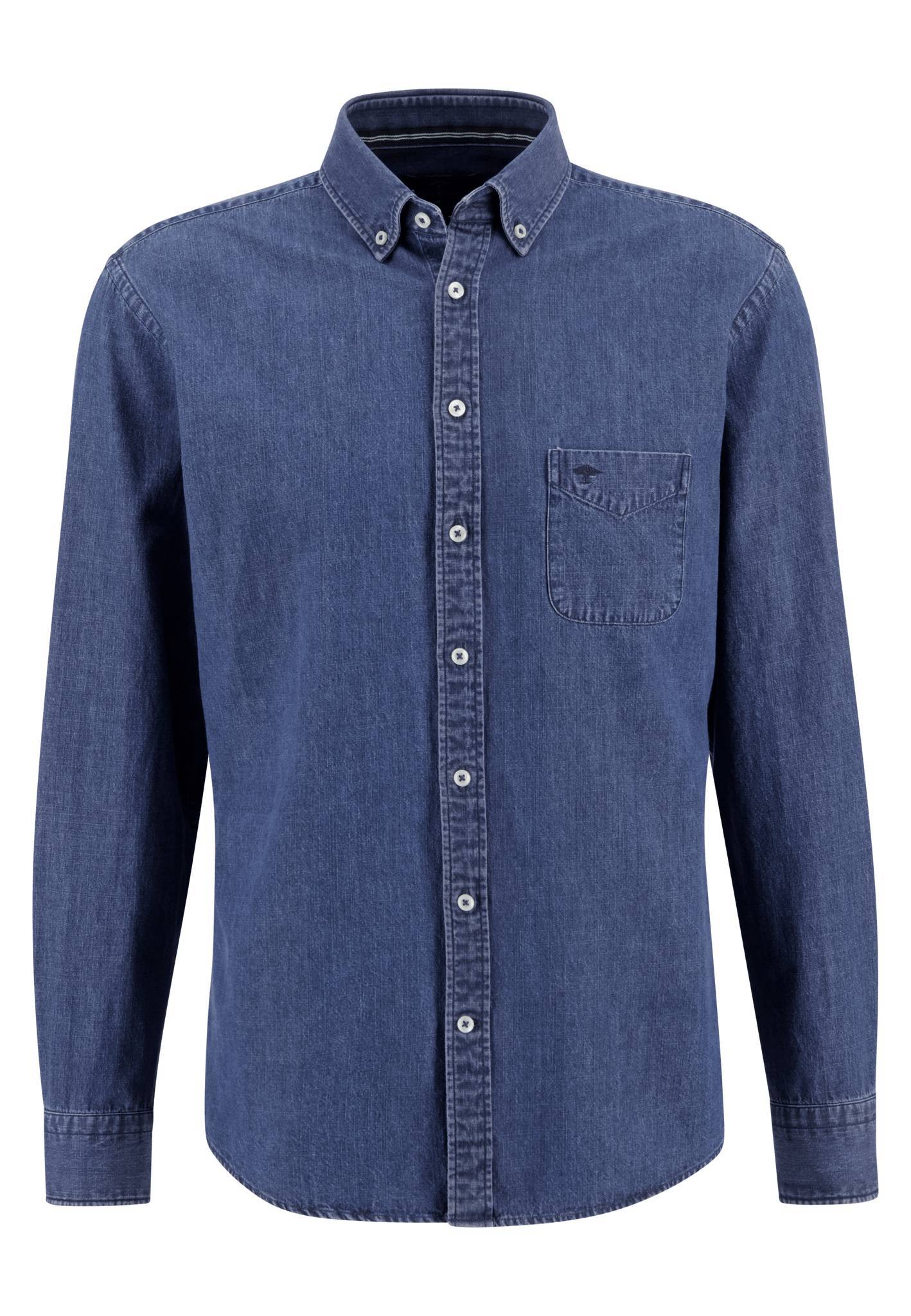 9010 FYNCH HATTON DENIM PLAIN B/D LONG SLEEVE SHIRT - DENIM