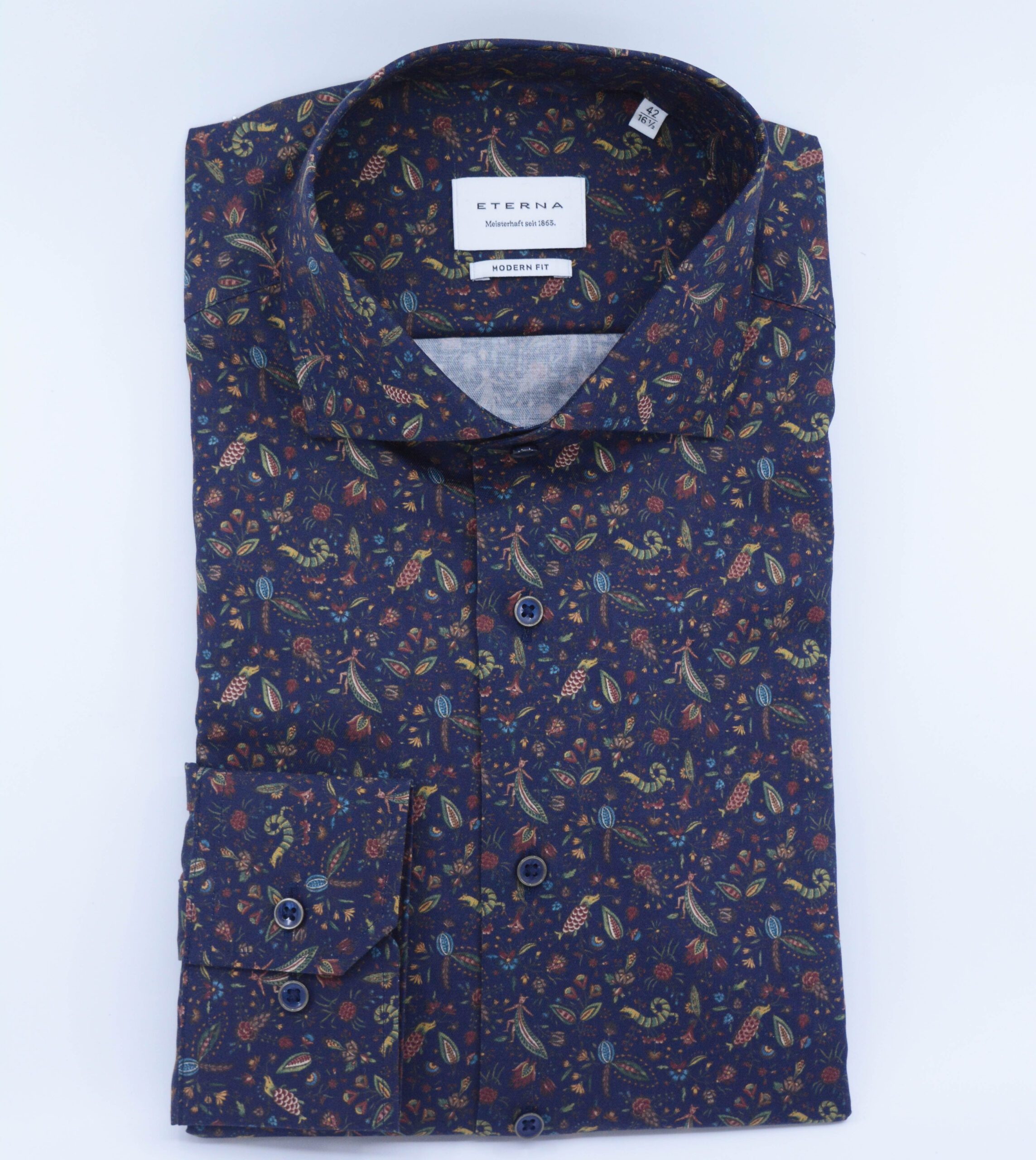 ETERNA NAVY PRINT LONG SLEEVED SHIRT – MODERN FIT