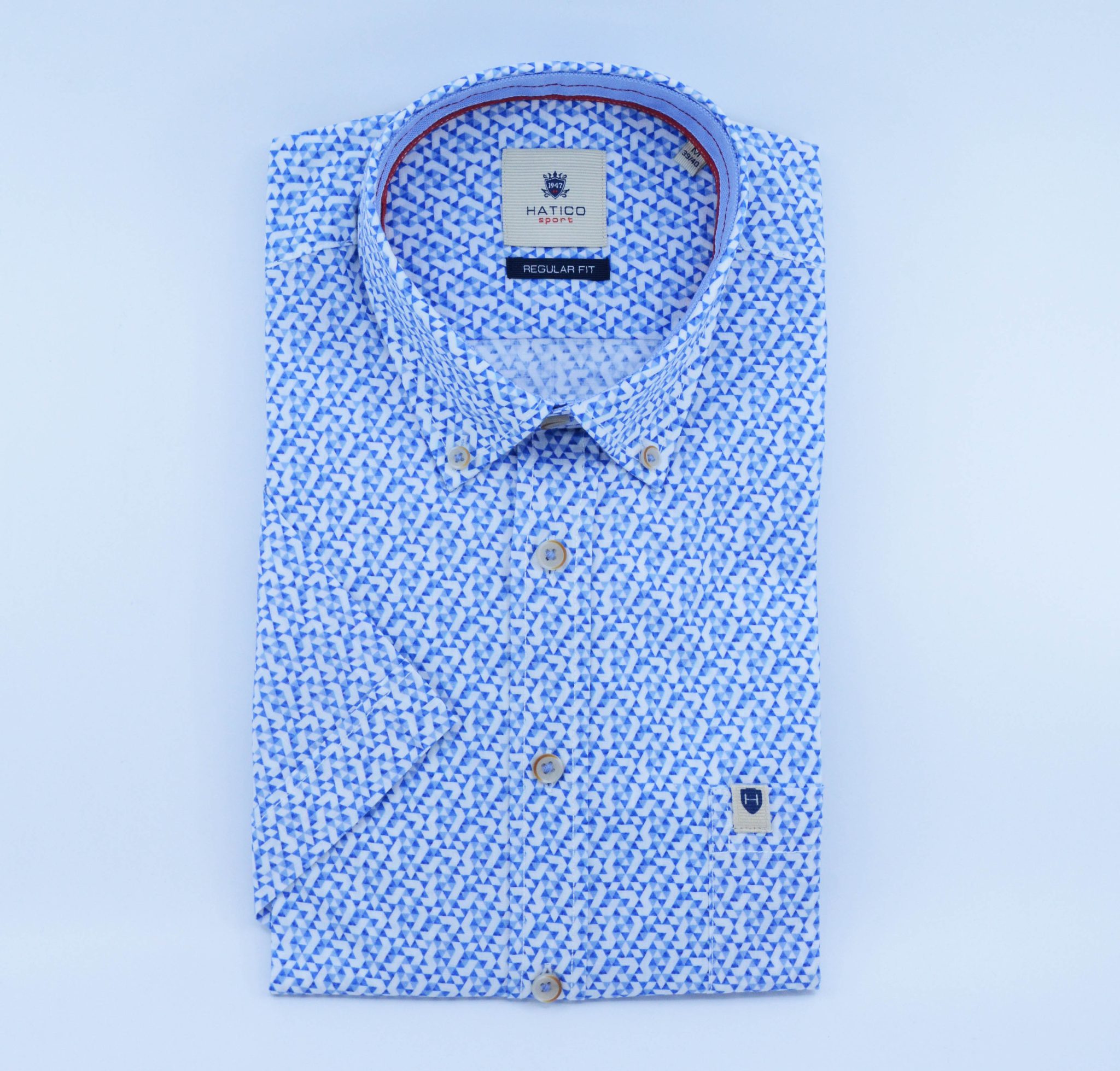 D80032.173 HATICO SHORT SLEEVE SHIRT TRIANGLE PRINT - BLUE - Cain of ...