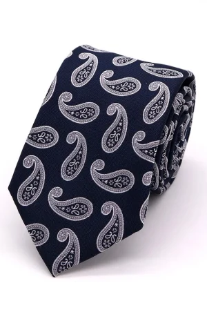 PAISLEY WOVEN SILK TIE - NAVY