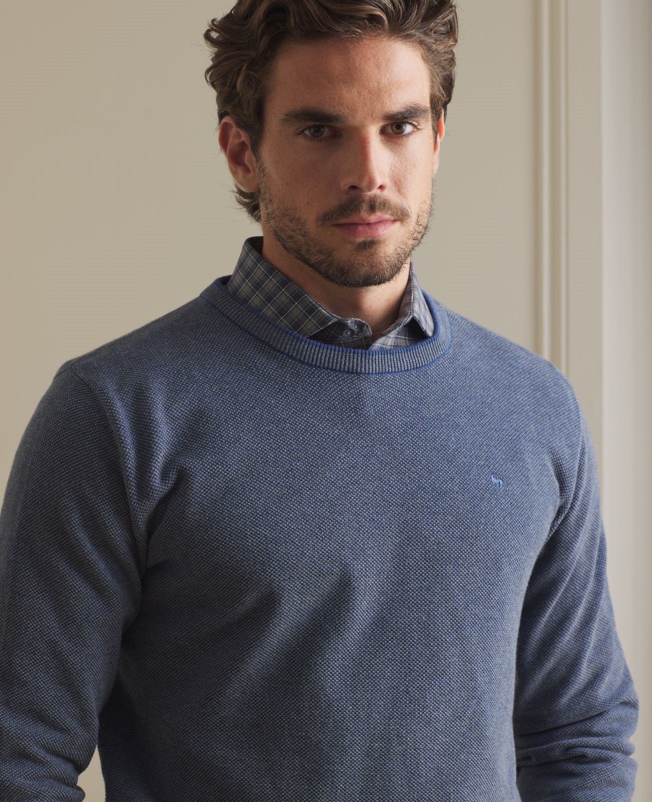 81097 MAGEE CREW NECK COTTON PULLOVER - BLUE
