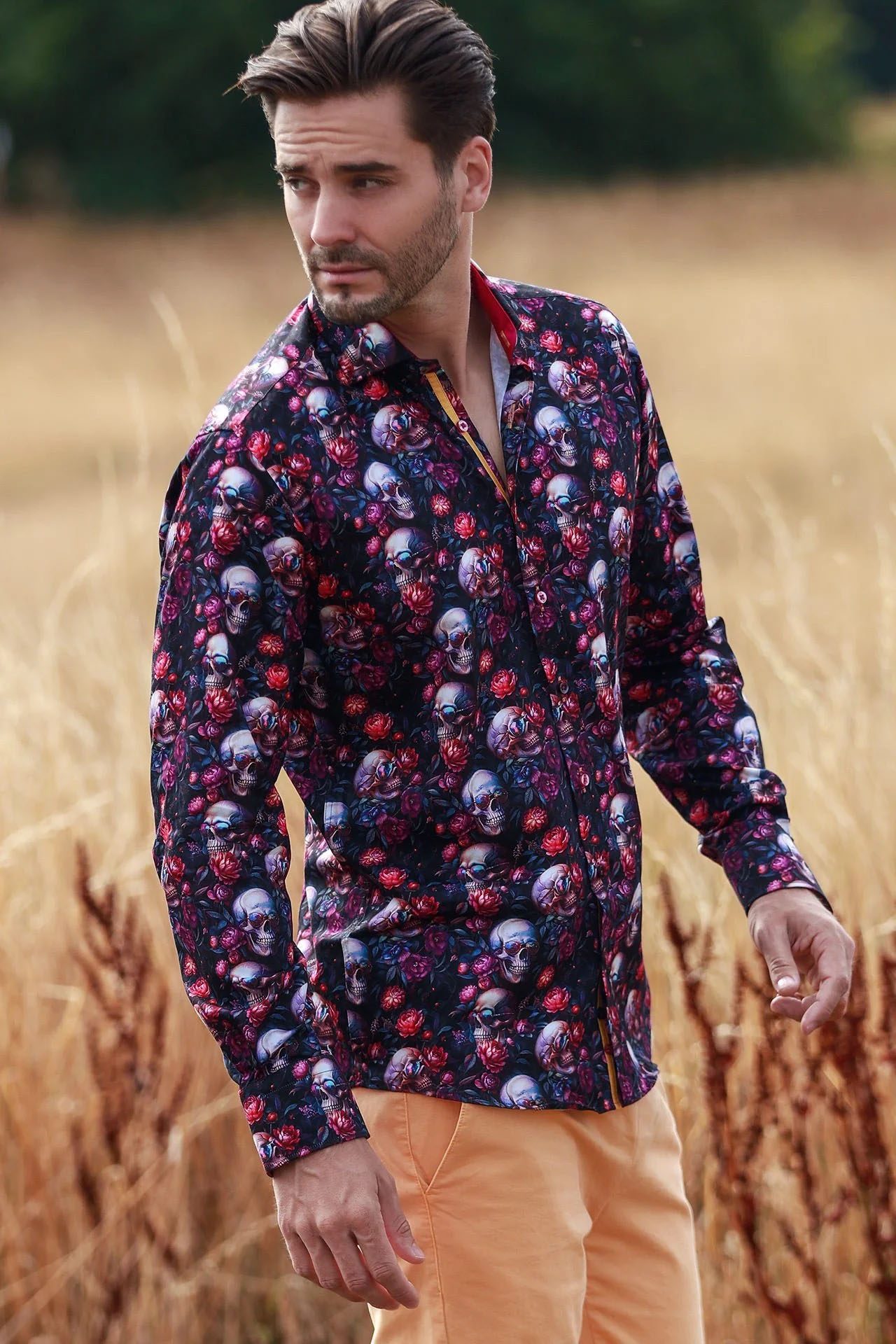 CLAUDIO LUGLI LONG SLEEVE SHIRT SKULL IN SHADES PRINT - PURPLE