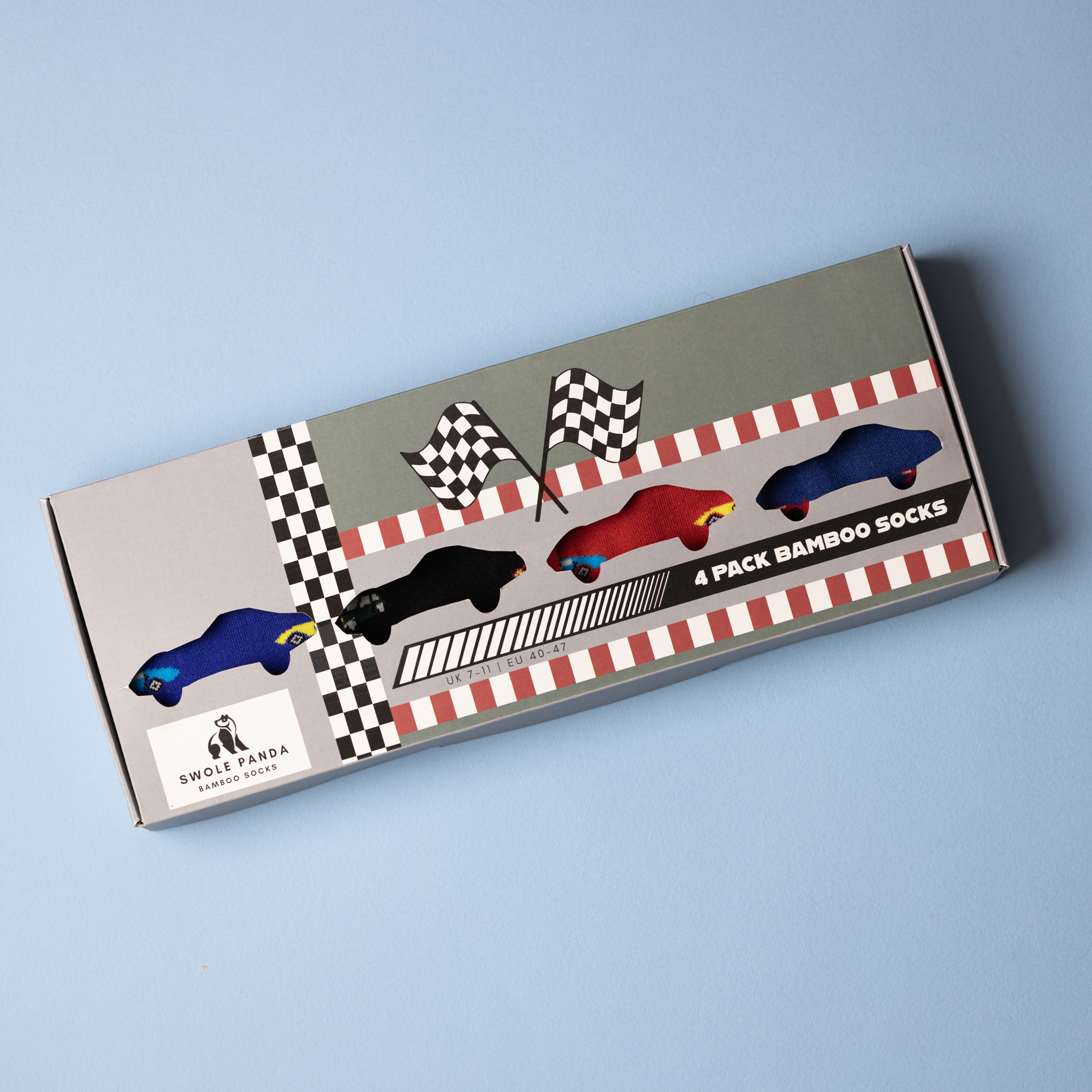 SWOLE PANDA BAMBOO SOCKS RACING CAR BOX SET