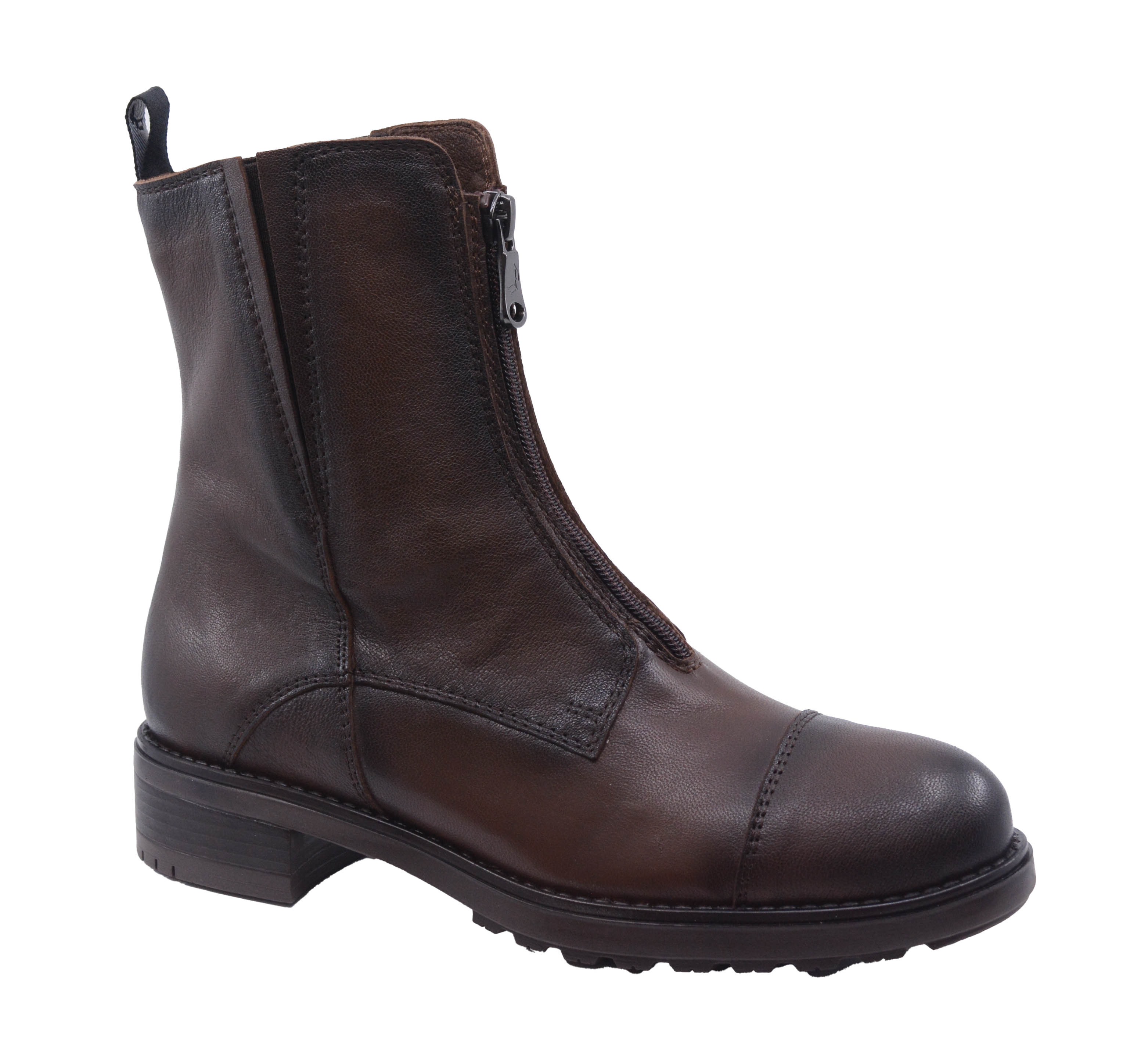 FRONT ZIP LOW HEEL ANKLE BOOT - HAVANA BROWN