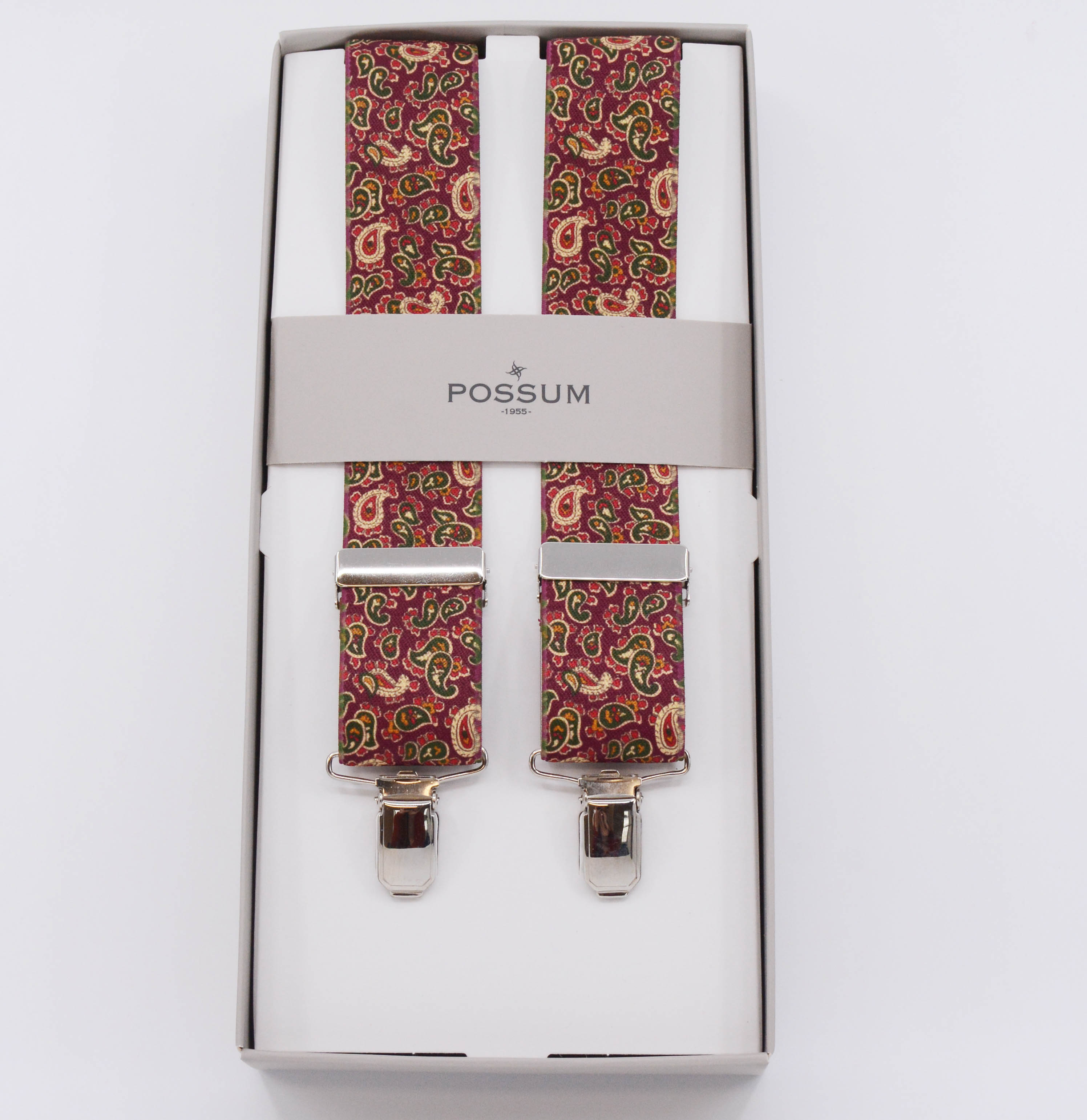 PAISLEY PRINT 4CLIP BRACES - BURGUNDY