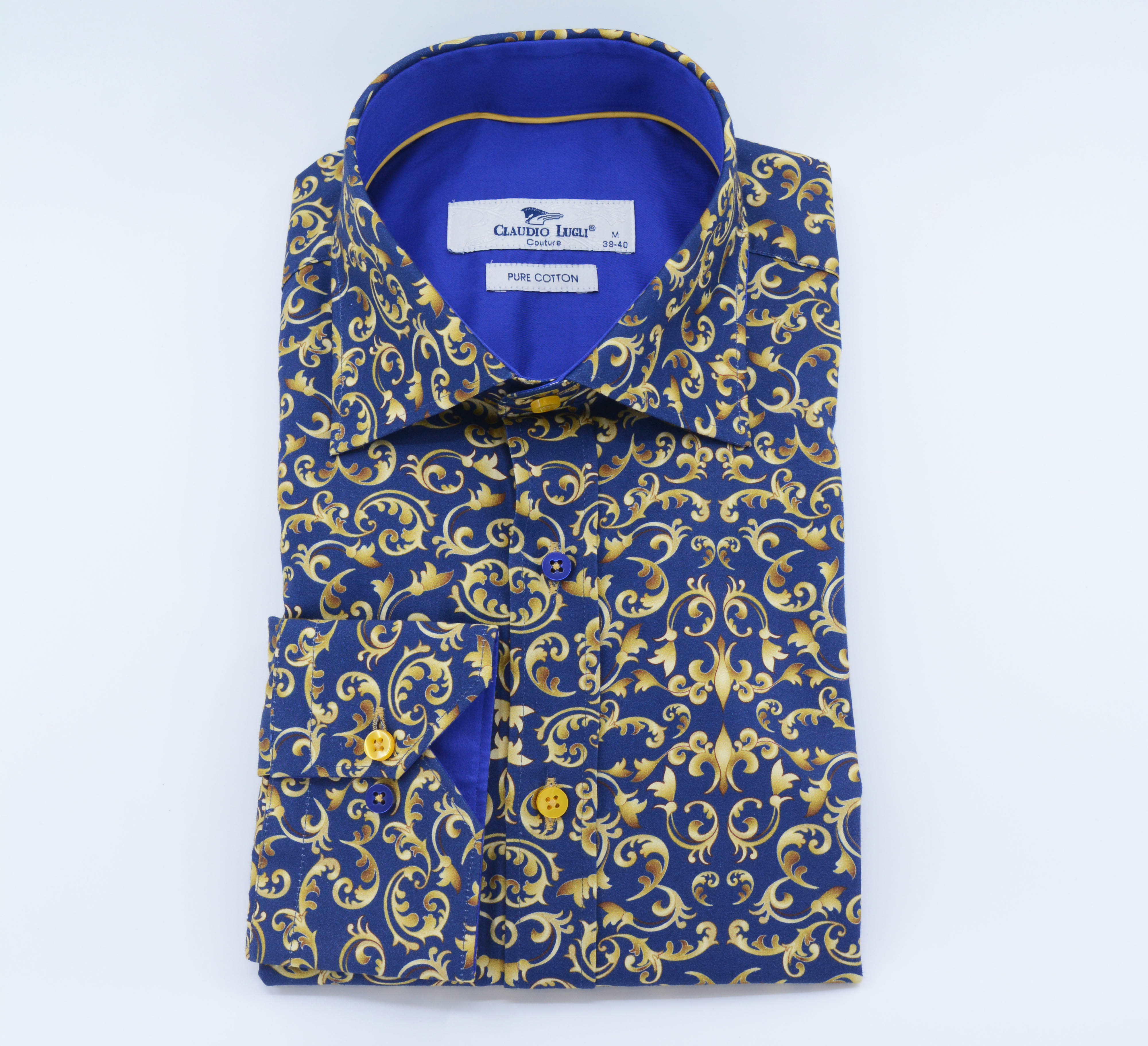 CLAUDIO LUGLI LONG SLEEVE SHIRT VERDO PRINT - NAVY AND GOLD