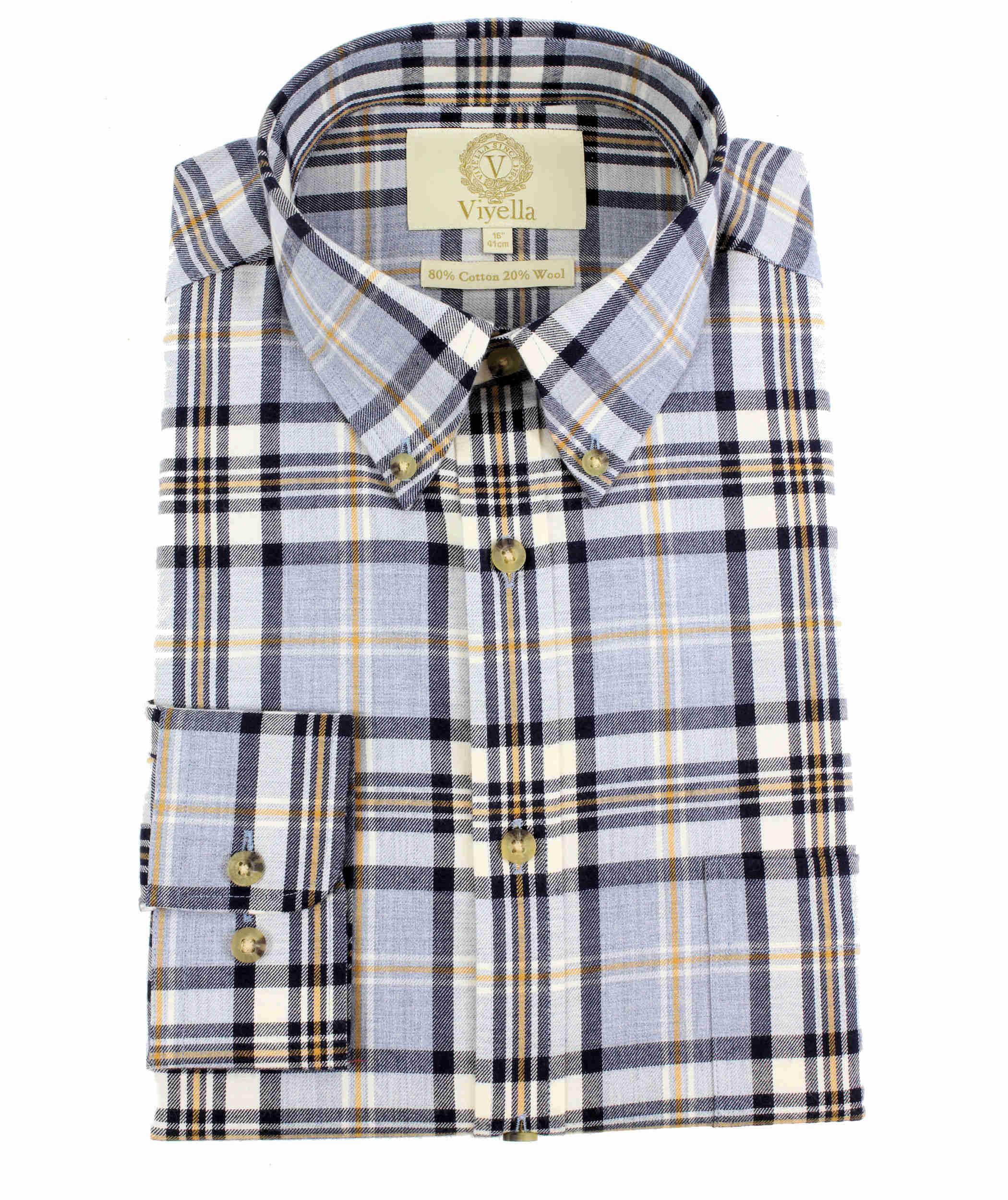 VIYELLA PLAID LONG SLEEVE SHIRT - BLUE