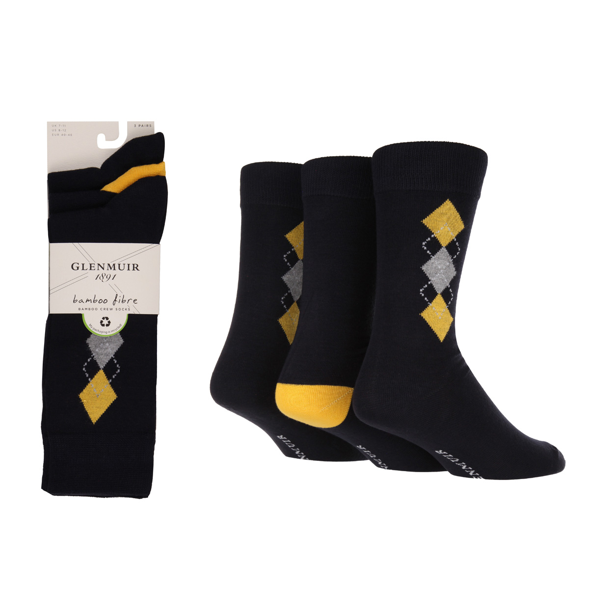 E7016 DIAMOND BAMBOO SOCKS - 3 PAIR PACK - NAVY