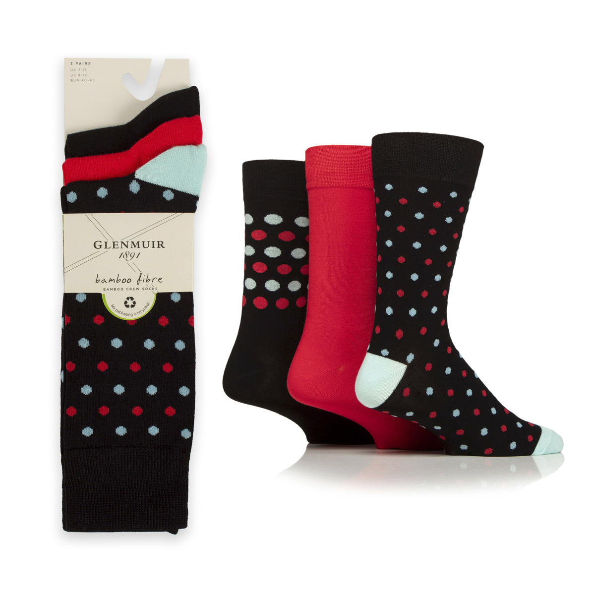 E7023 SPOT BAMBOO SOCKS - 3 PAIR PACK - BLACK