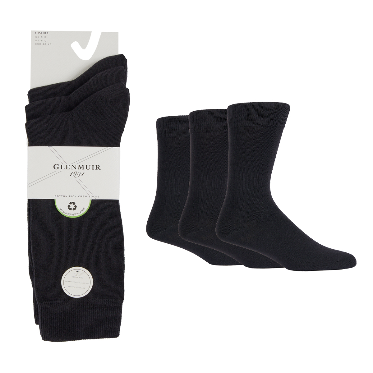 G6000 PLAIN COTTON SOCKS - 3 PAIR PACK