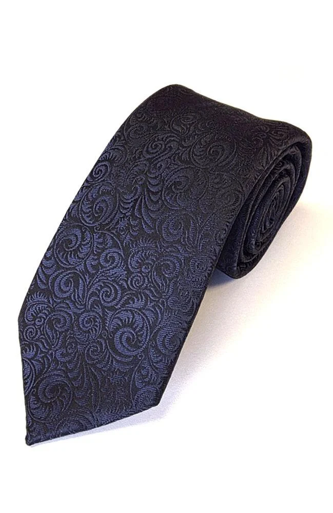 T6301 SWIRL DESIGN POLYESTER TIE - BLACK