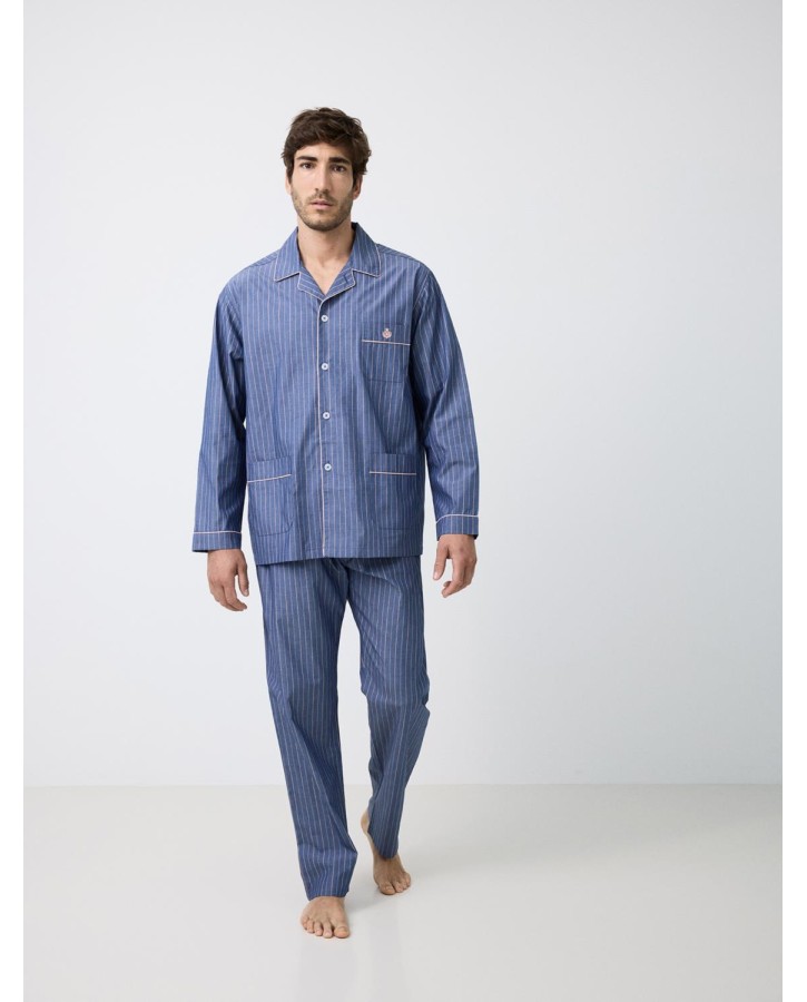 GUASCH PYJAMAS COTTON WOVEN STRIPE - BLUE & PINK