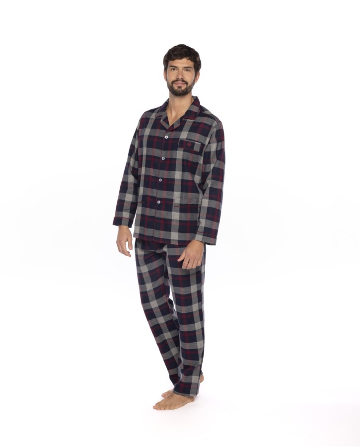 GUASCH PYJAMAS COTTON CHECK - NAVY & WINE
