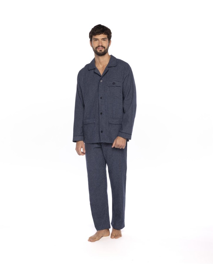 GUASCH PYJAMAS COTTON WINTER MICRO CHECK - NAVY