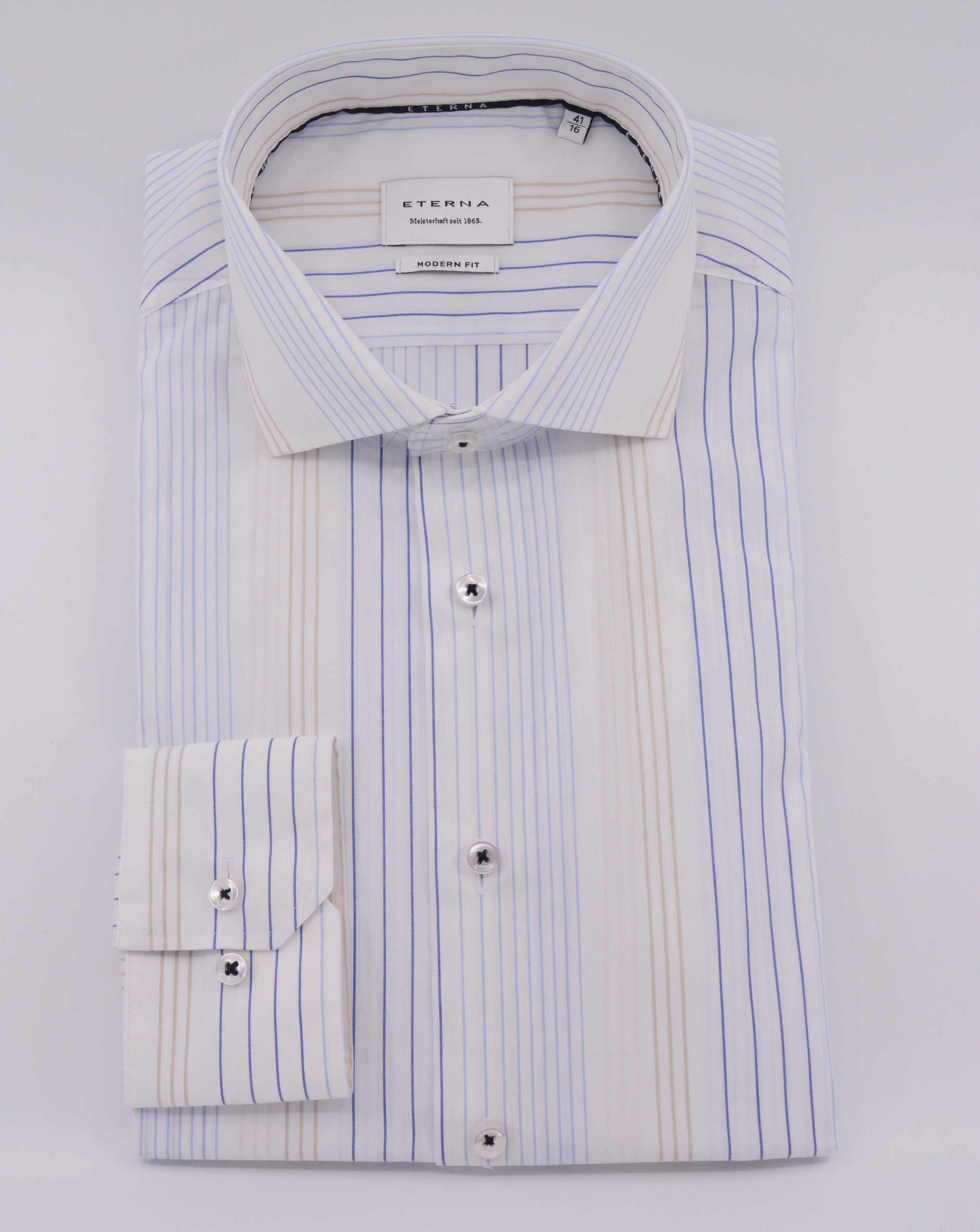 ETERNA LONG SLEEVED SHIRT MODERN FIT STRIPE - BLUE