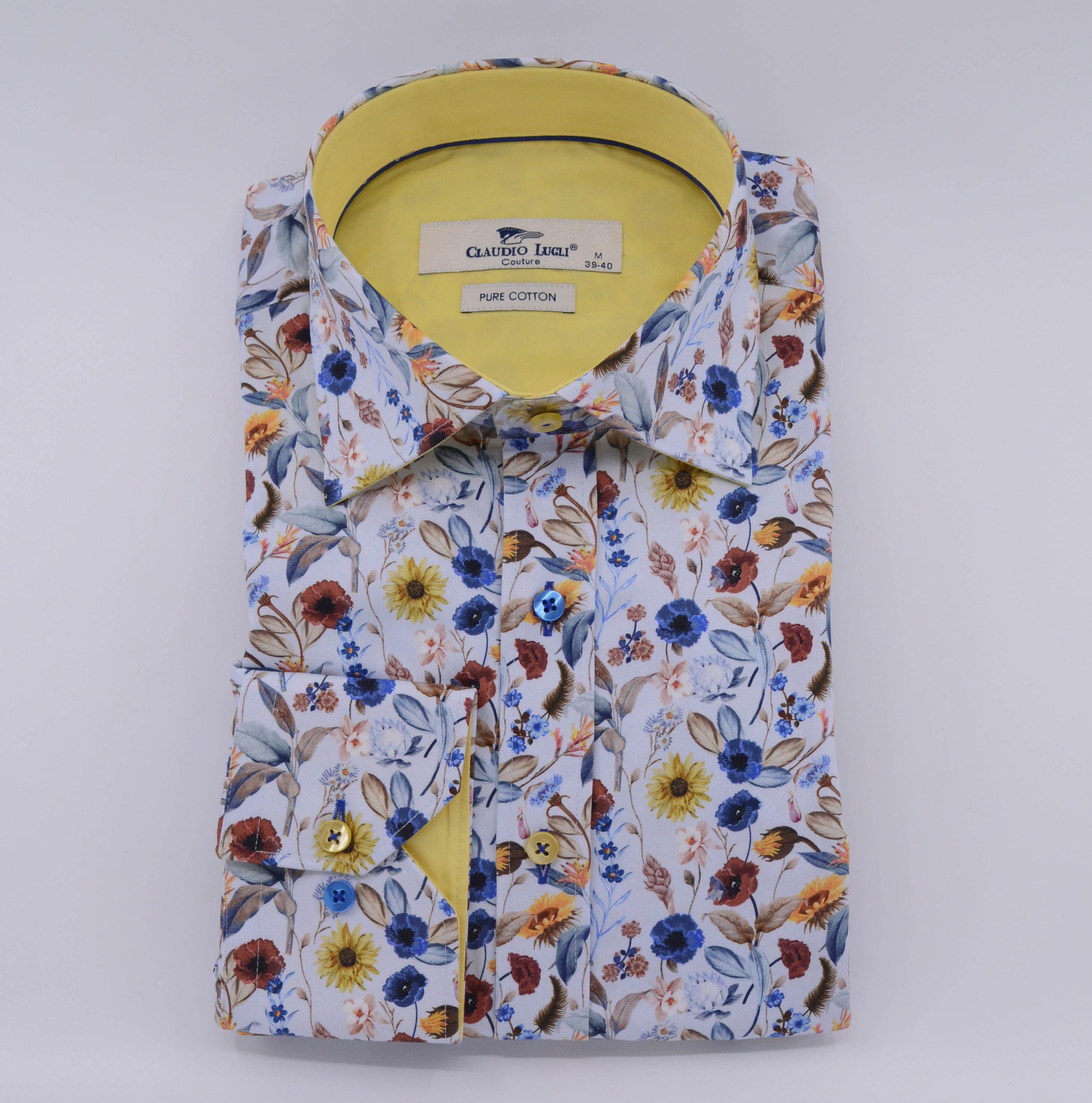 CP6997 CLAUDIO LUGLI LONG SLEEVE SHIRT FLORAL PRINT - SKY
