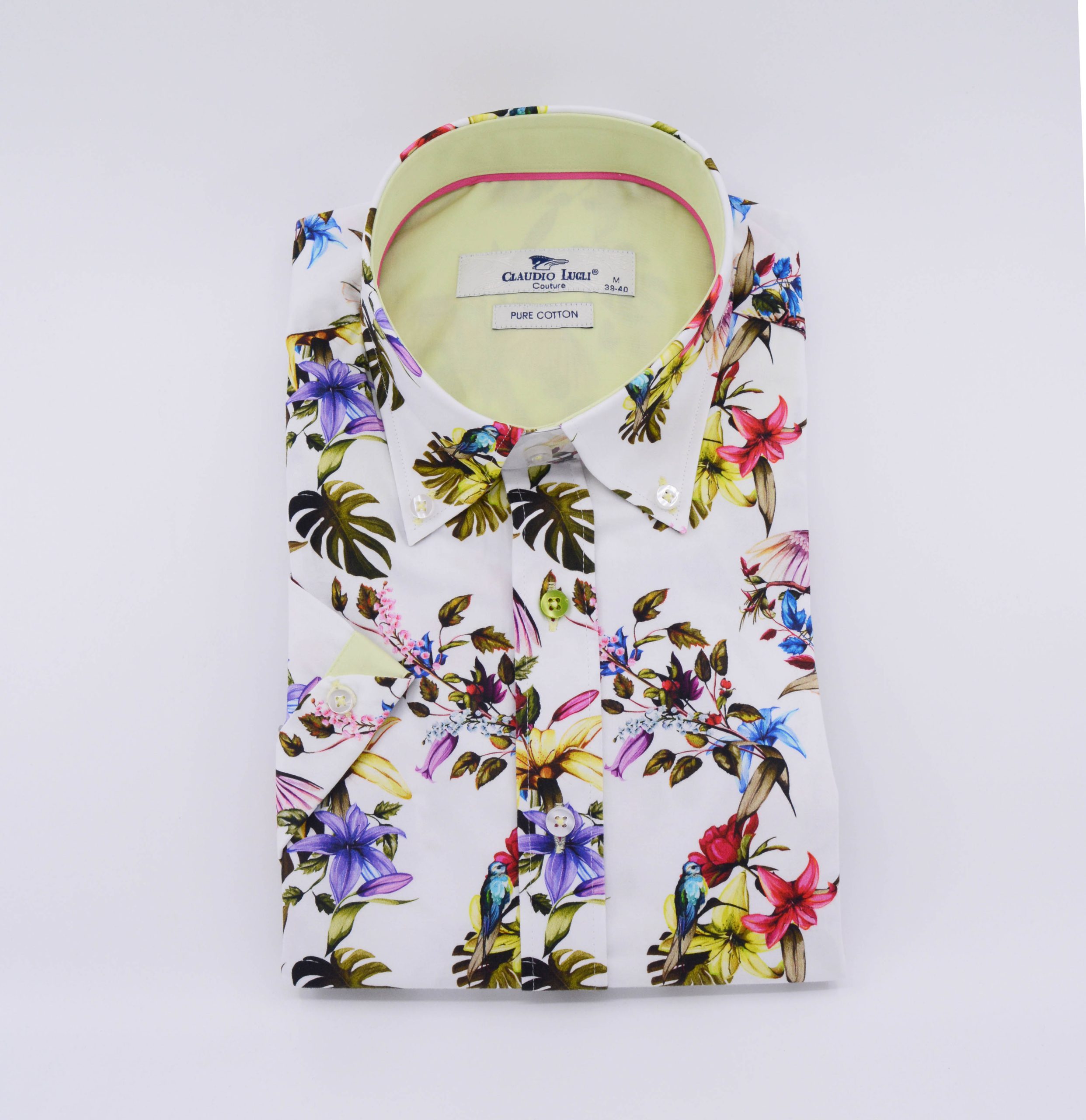 CP7006 CLAUDIO LUGLI SHORT SLEEVE SHIRT TROPICAL PRINT - WHITE