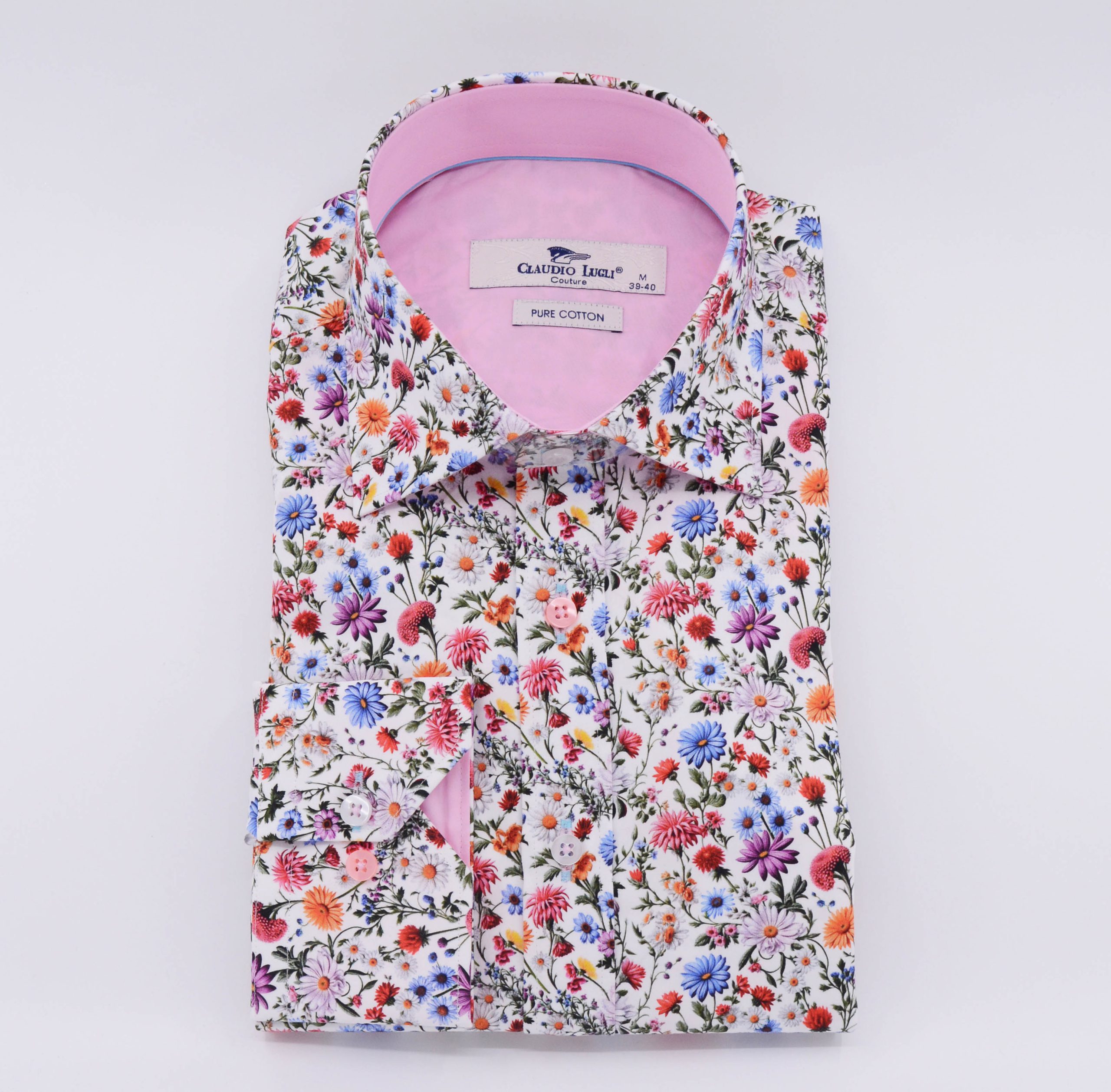 CP8062 CLAUDIO LUGLI LONG SLEEVE SHIRT FLORAL PRINT - WHITE